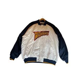 Vintage Nike Golden State Warriors NBA Satin Bomber White Jacket Mens XXL